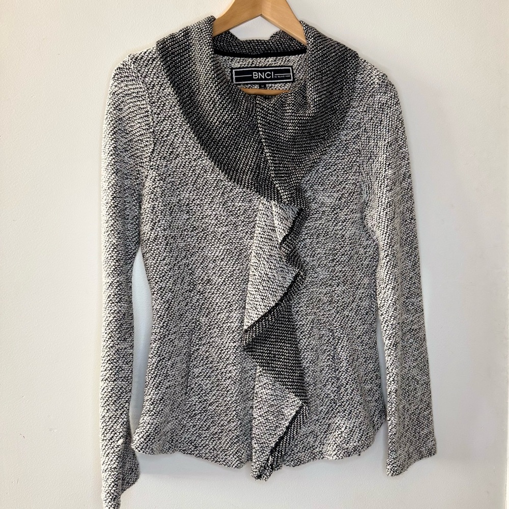 BNCI by Blanc Noir Zip Ruffle Front Knit Cardigan Gray for Nordstrom MEDIUM